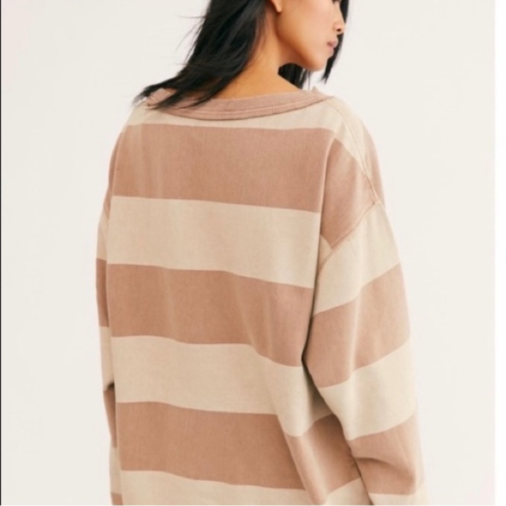 We The Free Nevermind Pullover Tunic Sweatshirt Two-Tone Tan/Brown Small - Picture 2 of 10